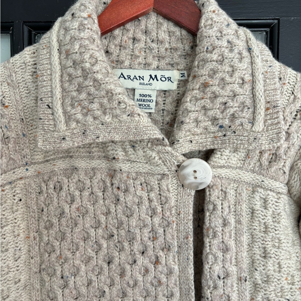 Aran Mor Sweater Cardigan Ireland Fisherman Knit 100% Merino Wool Size Medium - Picture 3 of 11